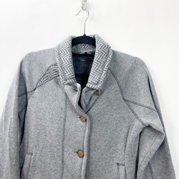Prana Large Womens Gray Wool Blend Herringbone Button-front Sweater Jacket - Picture 2 of 6